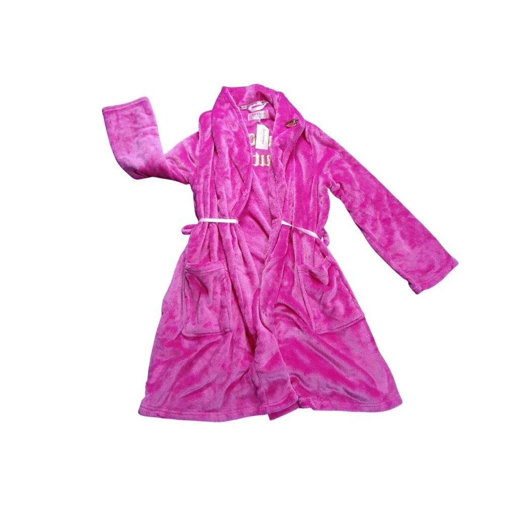 NEW Juicy Couture Luxe Soft Plush Robe Size L/XL Pink Pockets 36